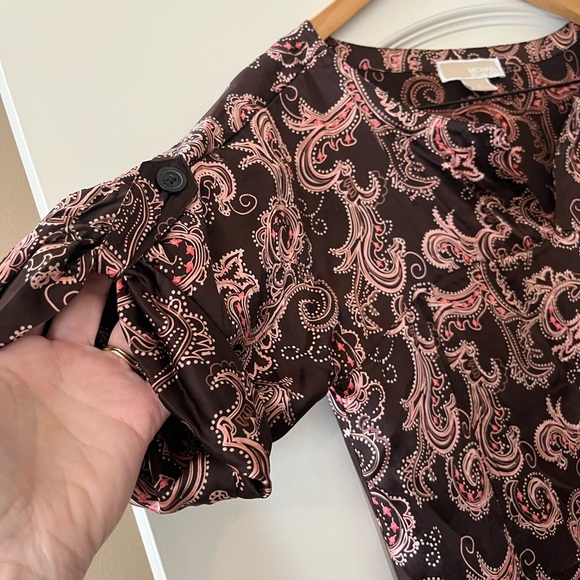 Michael Michael Kors 100 % Silk Short Roll-up Sleeve Women’s Size Medium - Picture 11 of 16